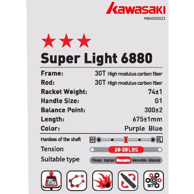 راکت بدمینتون کاوازاکی 6880 Kawasaki Superlight - اونلی اسپرت