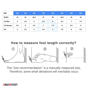 سایزبندی کفش های ورزشی والیبال و بدمینتون میزانو - اونلی اسپرت